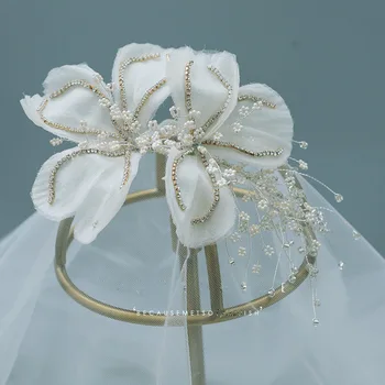 Crystal Korálkové krepové Kvet vlasy dekorácie, Svadobné Headdress strane klip Svadobné Doplnky do Vlasov