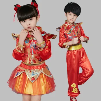 Dievčatá kung fu oblečenie chlapci tanec čínsky drak kostým pre deti čínskych ľudových tanečných kostýmov, krojov