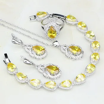 Žltá Zirkón Bielej CZ 925 Sterling Silver Šperky Sady Pre Ženy Zapojenie Náušnice/Prívesok/Náhrdelník/Náramok/Krúžok