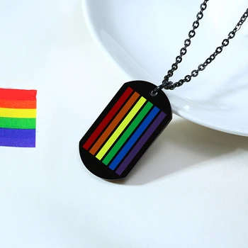 Vnox Trendy LGBT Prívesok Náhrdelníky Rainbow Farba Nehrdzavejúcej Ocele Dog Tag Pride Unisex Šperky