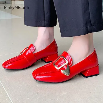 Hot predaj ženy jar kovové námestie pracky patent kožené mokasíny svieti kancelárske party šaty ležérne topánky plus veľkosť dráhy štýl