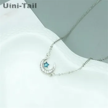 Uini-Chvost horúca novinka 925 sterling silver Kórea jednoduché blue moon a mesiac micro-intarzované náhrdelník roztomilý módne strieborné šperky GN849