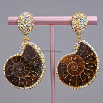 GG Šperky Prírodné Ammonite Skamenelín Náušnice