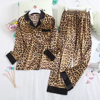 Fiklyc bielizeň leopard pyžamo-nastaví jar roku 2020 femme pijamas sleepwear-nastaví najpredávanejšie čerstvé dámy nighties dlhý rukáv