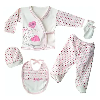 Jeseň Zima Novorodenca Chery Srdce Ružové 5 Kus Baby Girl Nemocnice Zásuvky Set Top + nohavice Bavlna, Dlhý Rukáv Dojčenské oblečenie