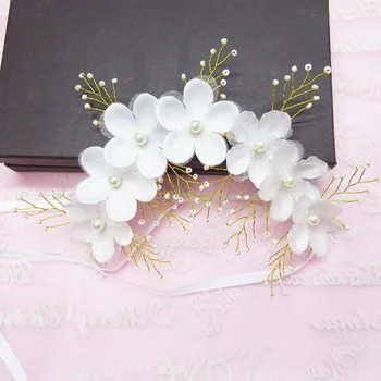Jemné svadobné doplnky do vlasov sneh priadza kvety perly mäkké shapeable hodvábnej stuhy, biela víla, vlasové stuhy sušič na luky pre dievča