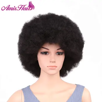 Amir Krátke Čierne Kinky Afro Kučeravé Syntetické Parochne Pre Ženy Načechraný Tepelne Odolných Syntetických Čiernej A Červenej Strany 4 cm