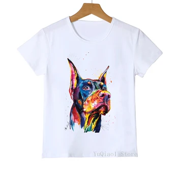 Akvarel Bowtie Frenchie/Boxer/Doberman/Husky/Jack Russel/Retriever/Retriever pes vytlačiť t-shirt pre chlapca a dievčatá, deti oblečenie