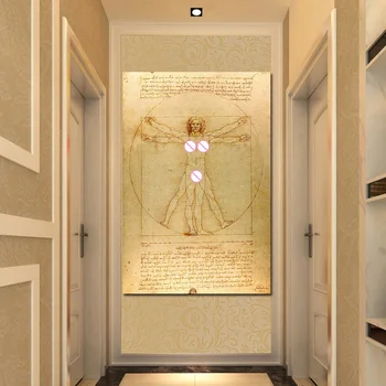 Antropológia Da Vinci Vitruve Luc Viatour Portrét Plátno Maľovaní Plagátov a Vytlačí Cuadros Stenu Obrázok pre Obývacia Izba