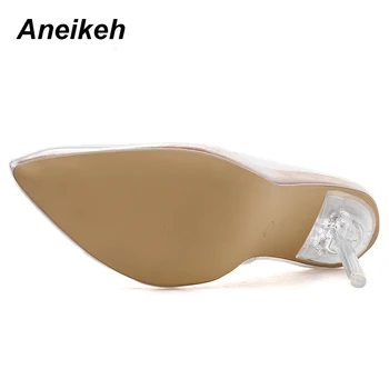 Aneikeh 2020 Stručné Módne PVC Žena Transparentné Sandále Tenké Vysoké Podpätky, Topánky Ukázal Prst Čerpadlá Pošmyknúť Na Tuhé Marhuľový 35-42