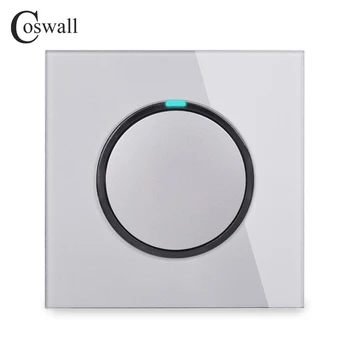 Coswall 1 Gang 1 Spôsob Náhodné Kliknite na tlačidlo Push On / Off Stena Spínač svetiel S LED Indikátor Tvrdeného Krištáľové Sklo Panel 16A Sivá