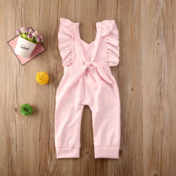 Novorodenca Deti, Dievčatá 0-24M Remienky Ružová Pevné Volánikmi Krátky Rukáv Krásne Kombinézach Oblečenie