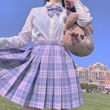 [Purple Dymu] Študentov Dievčatá Dlhý/Krátky Rukáv Vysoký Pás Skladaný Sukne Koberčeky Sukne Ženy JK Školskú Uniformu Japonskej Škole