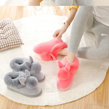 Dieťa a mama vnútorné papuče deti závan listov plus veľkosť 32-41 kórejská verzia králik papuče deti zimné topánky