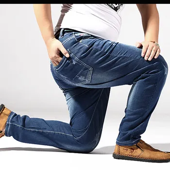 Veľká Veľkosť Jeans Mužov 6XL 7XL 8XL 180KG Oblečenie Nohavice Homme Úsek Priamo Voľné Nohavice Denim Modrá Plus Jean Značky Roztrhané Nohavice