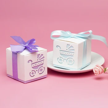 10pcs/taška Roztomilý Candy Box kočíka Blue&Ružový Papier, Darčekové Krabice, Dekorácie Pre Deti Narodeninovej Party DIY Baby Sprcha Dodávky