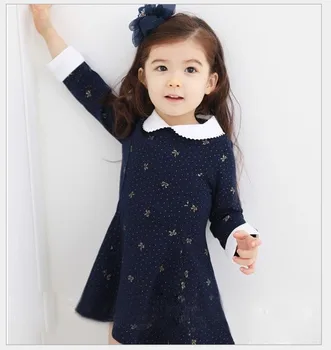 Nové Dievčenské šaty pre Jesenné a Zimné Šaty Módne Bavlna detské Oblečenie Dlhý Rukáv, Ružová, Modrá Farba