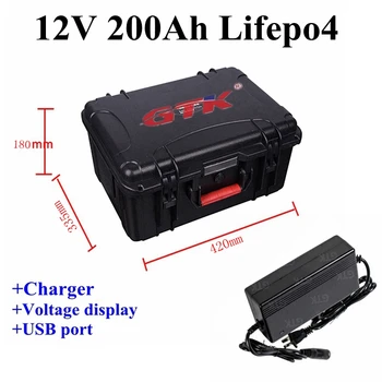 Nabíjateľná 12v 200ah lifepo4 Lítiová batéria 12V pre Motorové domov Solárny panel RV camping, caravan solárny systém +20A nabíjačky