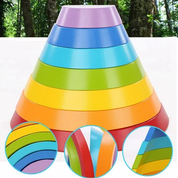 7pcs Farebné Drevené Rainbow Stavebné Bloky, Kreatívne Hračky Deti Kruhu Vrstvenie Bloky Skoré Vzdelávanie Vzdelávacie Hračka