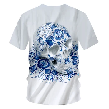 OGKB T Košele pánske Hot tvaru Krátky Rukáv Lebky 3D Tee Tričko Tlač Modrá Lebky Hip Hop, Street 7XL Oblečenie, Unisex tričko