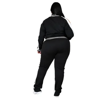 Plus Veľkosť L-5XL Dve Kus Ženy Sweatsuit Zip Pruhovaný Top Štrbinou Tepláky Jogger Oblečenie Zodpovedajúce Nastavenie Veľkoobchod Dropshipping