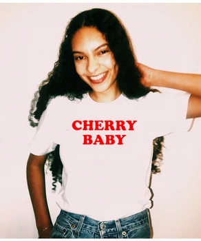 Cherry Dieťa Grafické T-Shirt Lete Krátky Rukáv Ženy Biele Tričká Estetické Milovníkov Dievča Oblečenie, Topy 80. rokov, 90s Tumblr Oblečenie