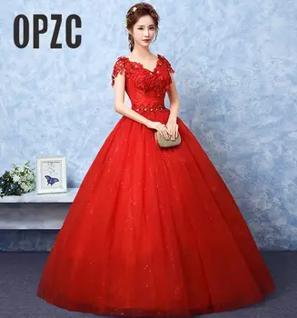 Lacné Červené Romantický tvaru krátke Svadobné Šaty Čipky Appliques Prispôsobené Plus Veľkosť Svadobné Šaty Vintage Vestido De Noiva