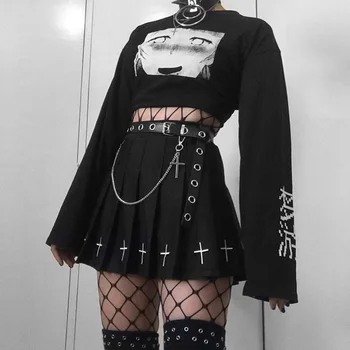 InsGoth Streetwear Punk PU Kožené Opasky Ženy Black Fashion Gotický Metal Reťazca Vysoký Pás Bodycon Pásy