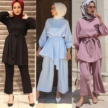 Pomoc Kus Dvoch Moslimských Sady Abaya Turecko Hidžáb Oblečenie Kaftane Marocký Kaftan Islam Oblečenie Abayas pre Ženy Musulman Komplety