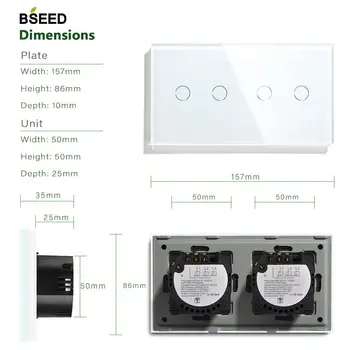 Bseed EÚ UK Wifi Ovládanie Touch Bezdrôtový Prepínač 4 Gang Light Switch Crystal Led Panel Prepínať White Black Gold Smart Home Gadgets