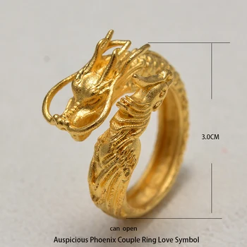 Annayoyo Afriky Zadarmo Veľkosť Big Dragon a phoenix Mince Pár Krúžok Pre Ženy, Dievča, Zlatá Farba Etiópskej Šperky Afrika/Arabské Krúžok