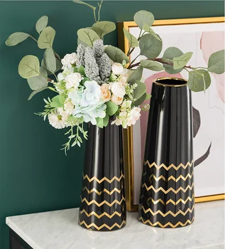Moderné dekoratívne vázy jednoduchý ľahký luxusný model izba obývacia izba geometrické keramická váza umelý kvet dekoratívne ozdoby