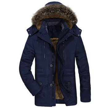 Nové jesenné a zimné dlho v strednom veku s kapucňou plus velvet mužov veľké veľkosti bavlna kabát pôvodné priame kabát MY139