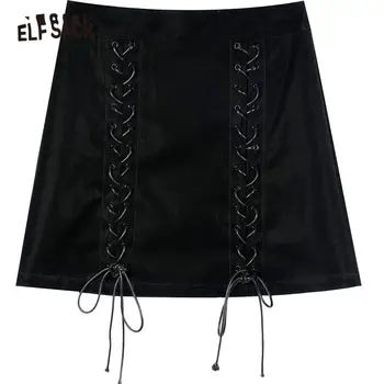 ELFSACK Pevné, Čisté Vysoký Pás Bežné Lokomotíva Kožené Mini Sukne Ženy,2020 Zimné ELF Vintage kórejský Dámy Denne Dno
