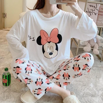 2 ks Disney Pyžamo Sady Bavlna Roztomilý Kreslený Mickey Minnie Dumbo Veverička Medveď Sleepwear Polka Dot Nohavice Domáce Oblečenie Nightgown