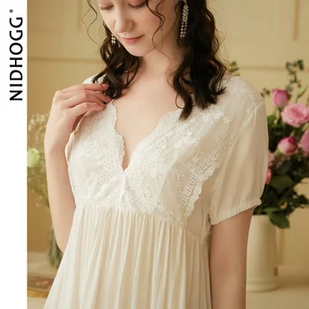 Dámske Krátke Rukávy Bavlna Nightgown Lete Retro Súd Princezná Sleepwear Pevné V-Neck Sexy Vintage Nightgowns Nočné Šaty