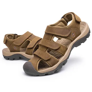 LIN KRÁĽ Nový Štýl Originálne Kožené Sandále Mužov Letné Topánky Plus Veľkosť Pevné Nepremokavé Plážové Sandále Mimo Obuv Sandalias
