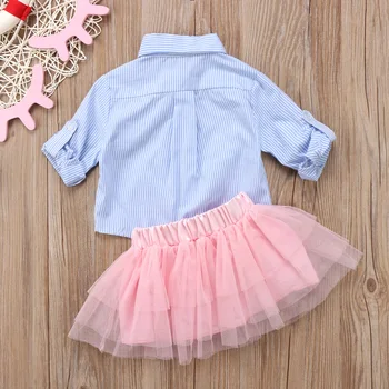 Citgeett Módne Dieťa Baby Girl Blue Top T-shirt Čipky Tutu Prehrabať Sukne Oblečenie Nastaviť Bowknot Oblečenie Ružová Módne Oblečenie