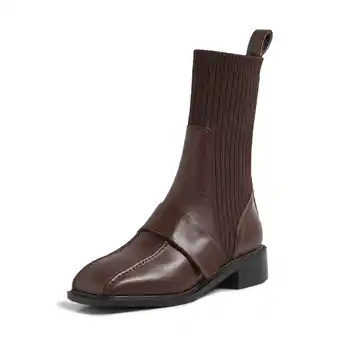 Krazing hrniec Chelsea boots pravej kože pletenie európsky dizajn štvorcové prst hrubé med päty pošmyknúť na zrelé polovici teľa topánky L29