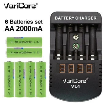 6PCS VariCore AA 2000mah 1.2 V, NiMH batérie pre robotické hračky na diaľkové ovládanie, lekárske zariadenia A výrobky,+VariCore VL4 Nabíjačky