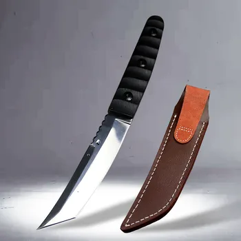Japonský D2 zrkadlo svetlo integrované pribrala rovný nôž ostrý vonkajší lovecký nôž taktické rovný nôž + Kožené puzdro