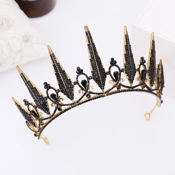 2019 Nové Koruny Vlasy, Šperky Black Drahokamu Crystal Kráľovná Koruny Pre Svadobné Tiara A Koruny Headpiece Svadobné Doplnky Do Vlasov