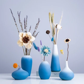 Váza Keramické Dekoračné Ozdoby Čerstvo Vložené Suché Kvety Nordic Modrý Kvet Domov trend dekorácie
