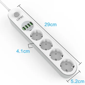 100-250V 2M Kábel Rada EÚ Plug Power Strip 4 Zásuvky Rýchle Nabíjanie pomocou pripojenia USB Adaptér Multi Elektrické Rozšírenie Zásuvka Nabíjačky
