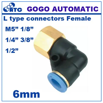 GOGO vysokej kvality vzduchu montáž vnútorný závit, koleno pneumatické hadice konektor L 90 stupňov PLF 6-M5 1/8 1/4 3/8 1/ nylon rúry spoločné