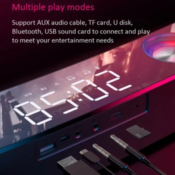 Prenosné Bezdrôtové Herné zariadenie Soundbar USB 3D Stereo Bass Subwoofer AUX FM Domov Digitálny Budík s Bluetooth Reproduktor