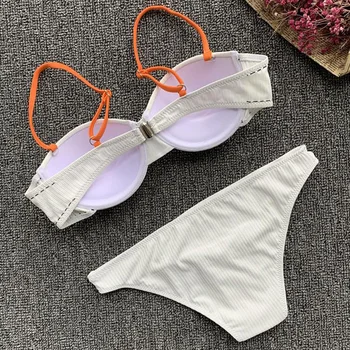 Kosticou Podprsenky Pohár Bikini 2019 Rebrovaný Plavky Ženy Push Up Plavky Žena Dva kusy bikini set Bather Podprsenka pohár plavky