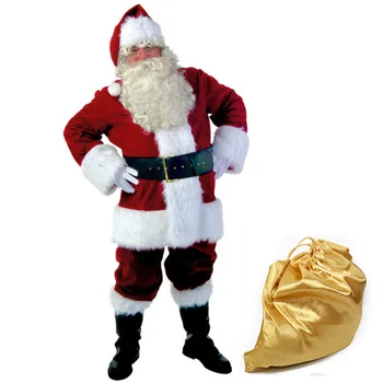 10PCS Celý Vianočný kostým Santa Claus dospelých červená Vianočné oblečenie pre Santa Claus kostým Halloween Deluxe Set Vianočných cosplay