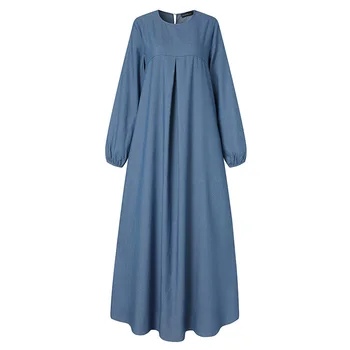 ZANZEA VintageWomen Jeseň Sundress Bežné Dlhý Rukáv Moslimské Oblečenie Islamské Oblečenie Župan Kaftan Dubaj Abaya Turecko Hidžáb Oblečenie