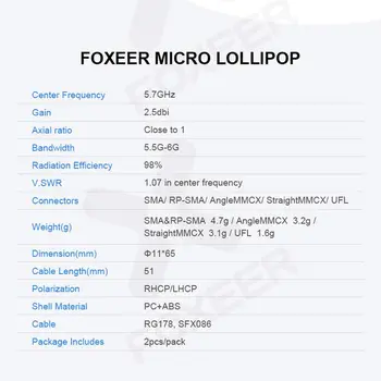 FOXEER FPV Antény Lízatko V4 MMCX RHCP Antény 5.8 G 2.5 dBi pre RC Drone FPV Racing Quadcopeter Multicopter TX/RX (2ks,Červená)